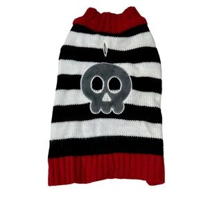Dog Sweater Sz S Skull Halloween Stripe Red Black White RN #54269